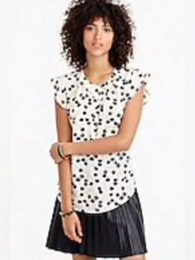 J. Crew Black Cherry Cream 100% Silk Flutter Sleeve Style F5331